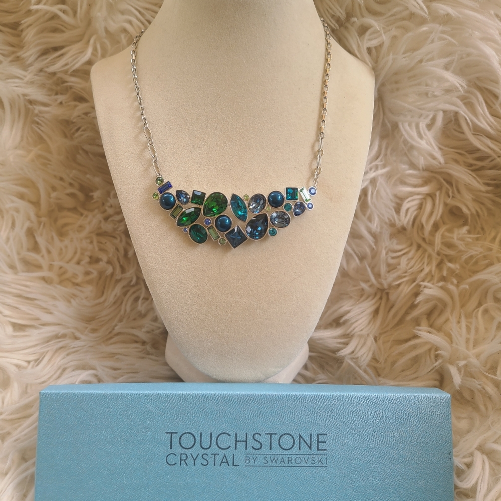 Touchstone Crystal Blue and Green Necklace- Excellent Condition